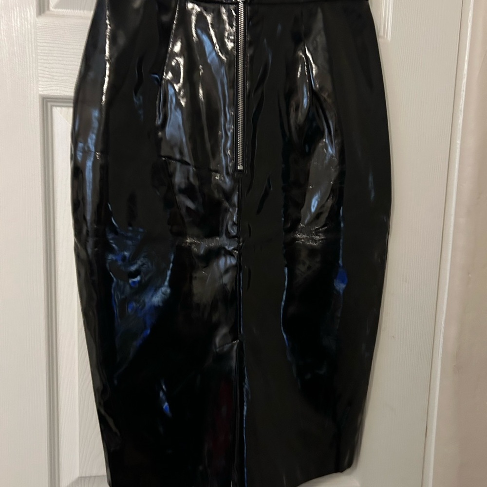 Vixen by Micheline Pitt Miss Kitty Black Vinyl Pencil Skirt Large